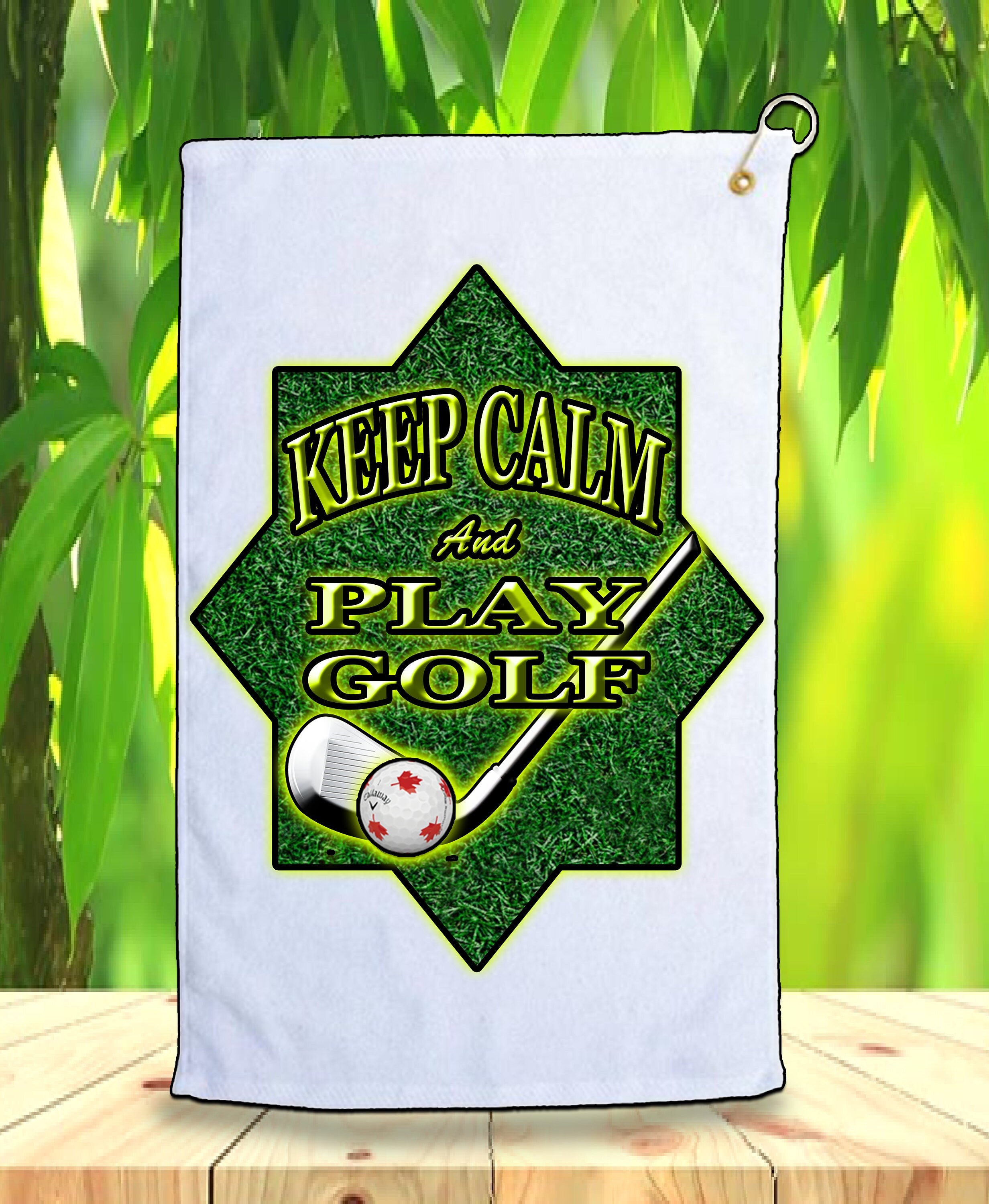 Keep Calm & Play Golf-Microfiber Golf Towel w/Grommet and Hook