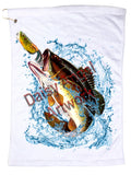 Fishing Microfiber Hand Towel w/Grommet and Hook with Bass Jumping Out of Water
