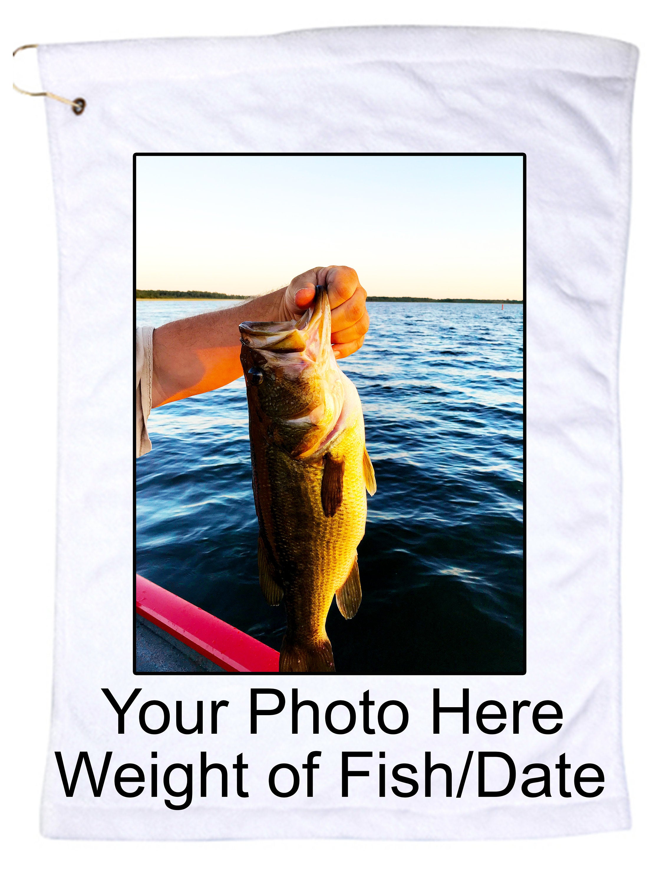 Custom Fishing Microfiber Hand Towel w/Grommet and Hook with Your Fishing Photo