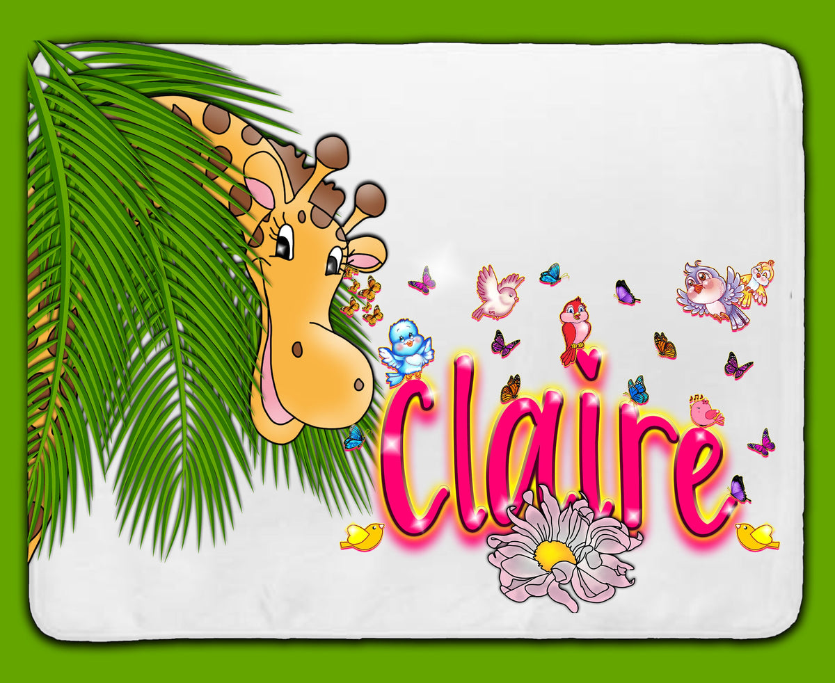 Fleece Baby Blanket - Have Your Child's Name with a Giraffe Scene Onto the Blanket