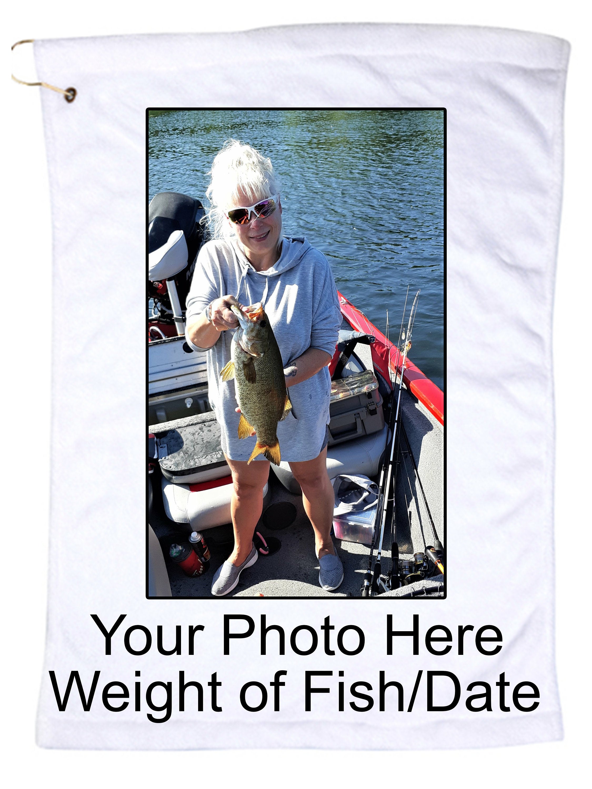 Custom Fishing Microfiber Hand Towel w/Grommet and Hook with Your Fishing Photo