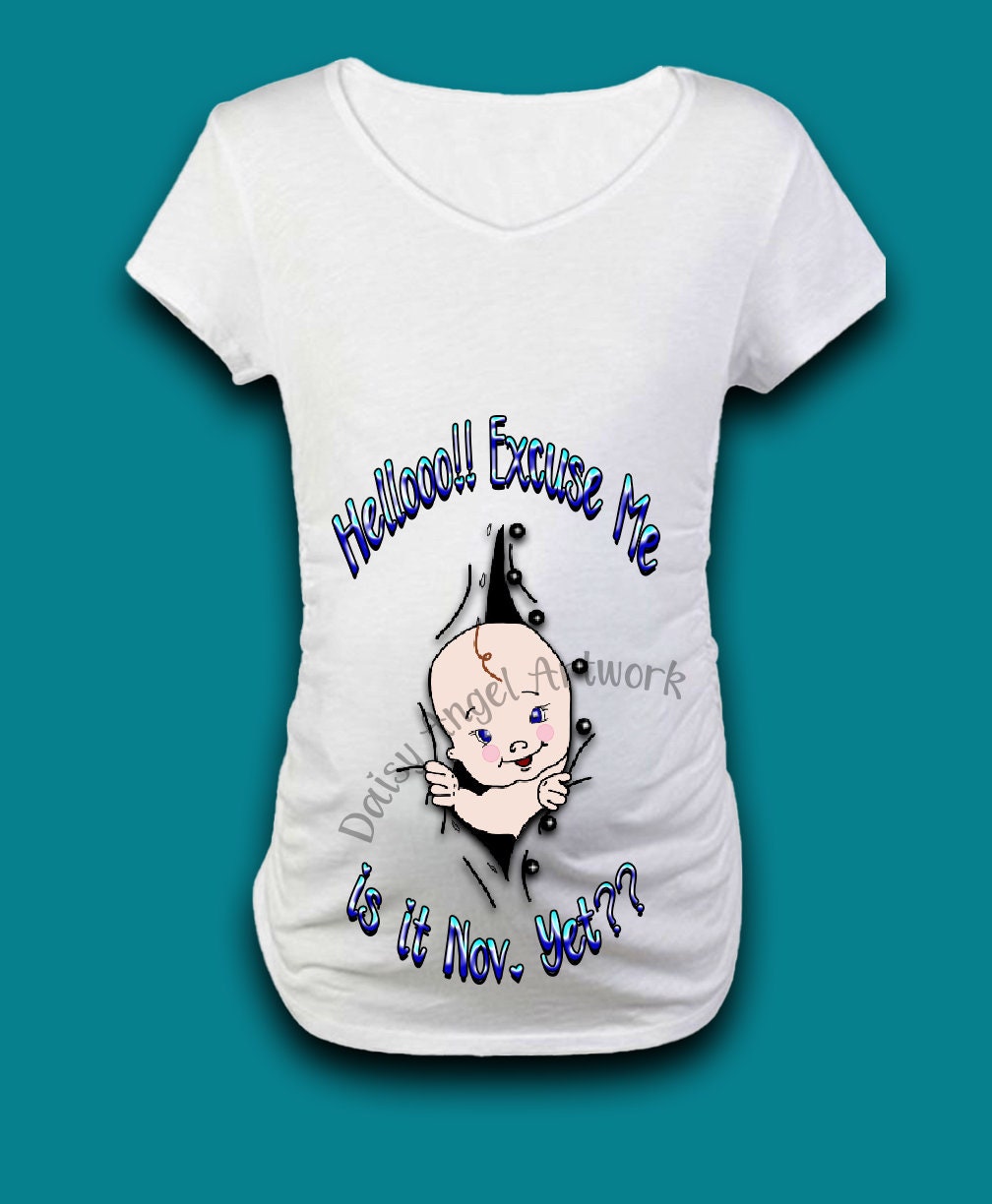 Hello Excuse Me Is it 'Month' Yet?  Baby Peeking Out of Belly T-Shirt