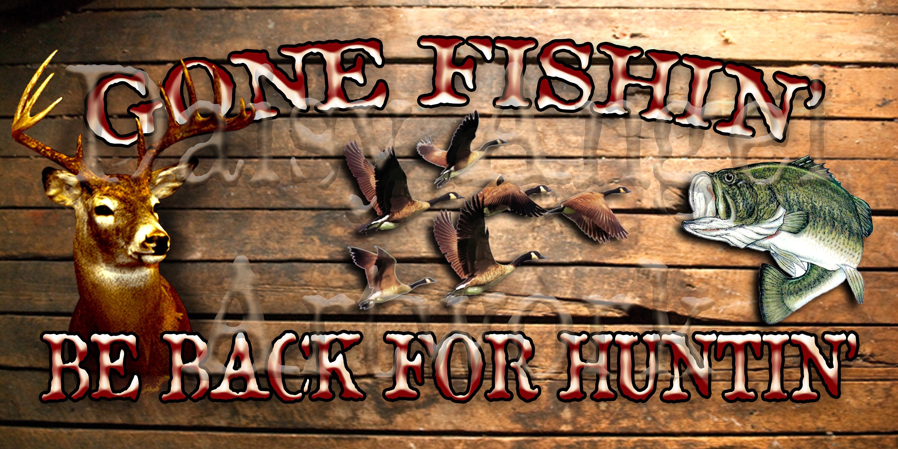 Gone Fishin' Be Back for Huntin' License Plate