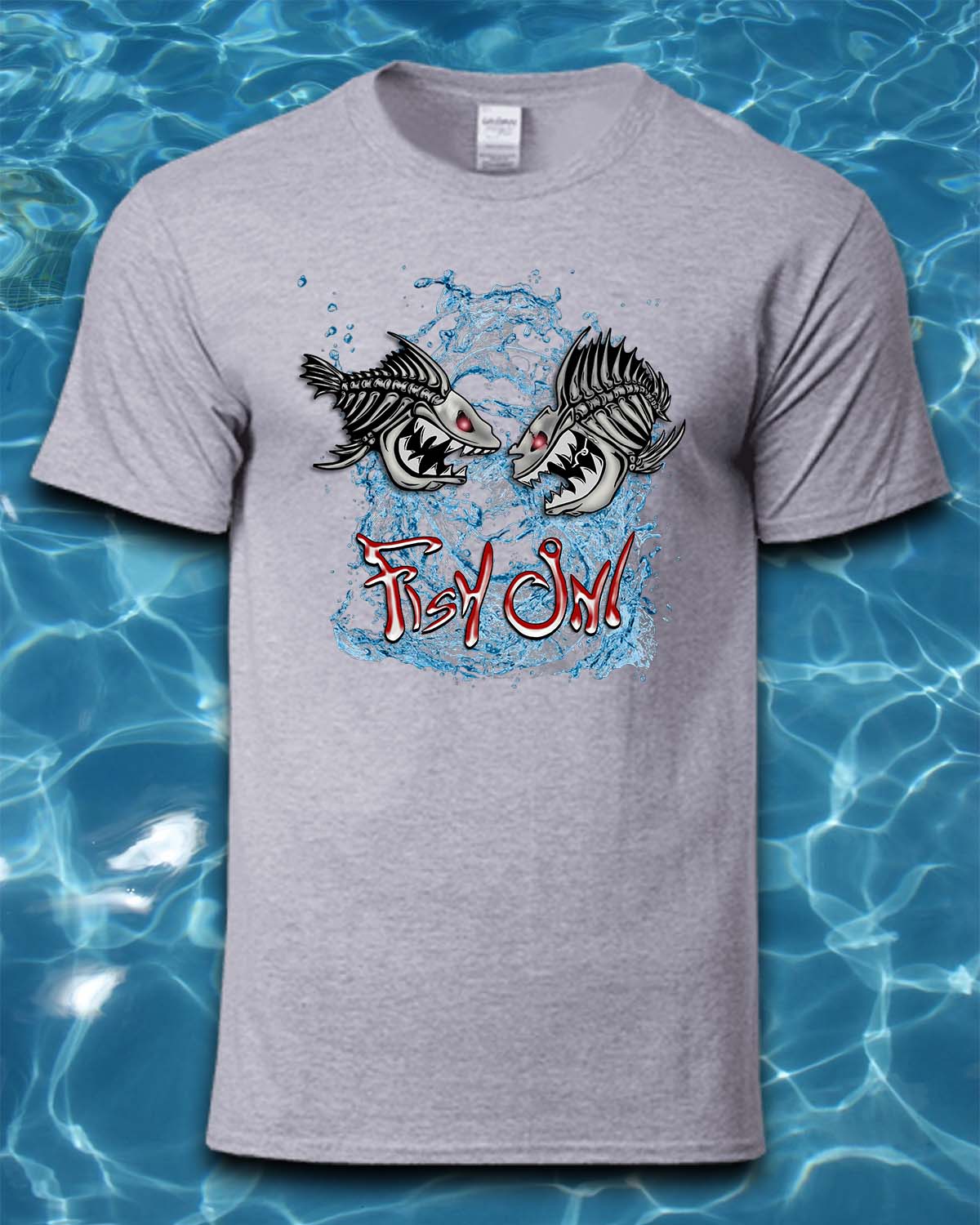 Sublimated Fishing T-Shirt-Fish On!-Skeleton Fish
