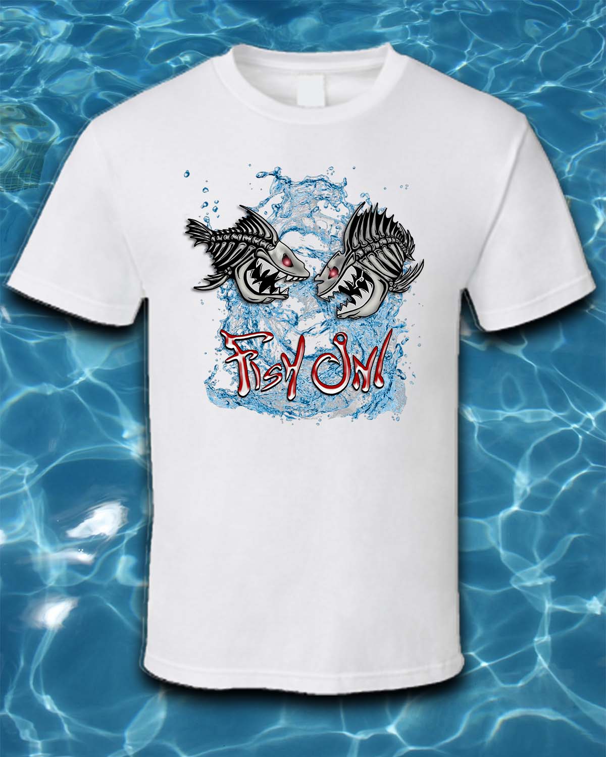 Sublimated Fishing T-Shirt-Fish On!-Skeleton Fish